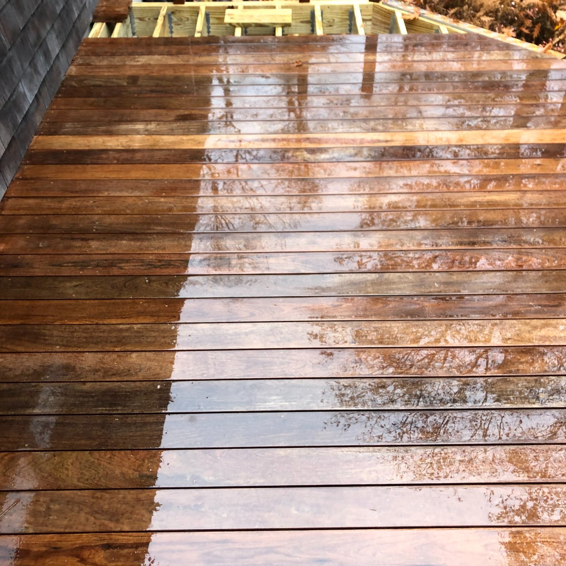 Finished wood deck surface
