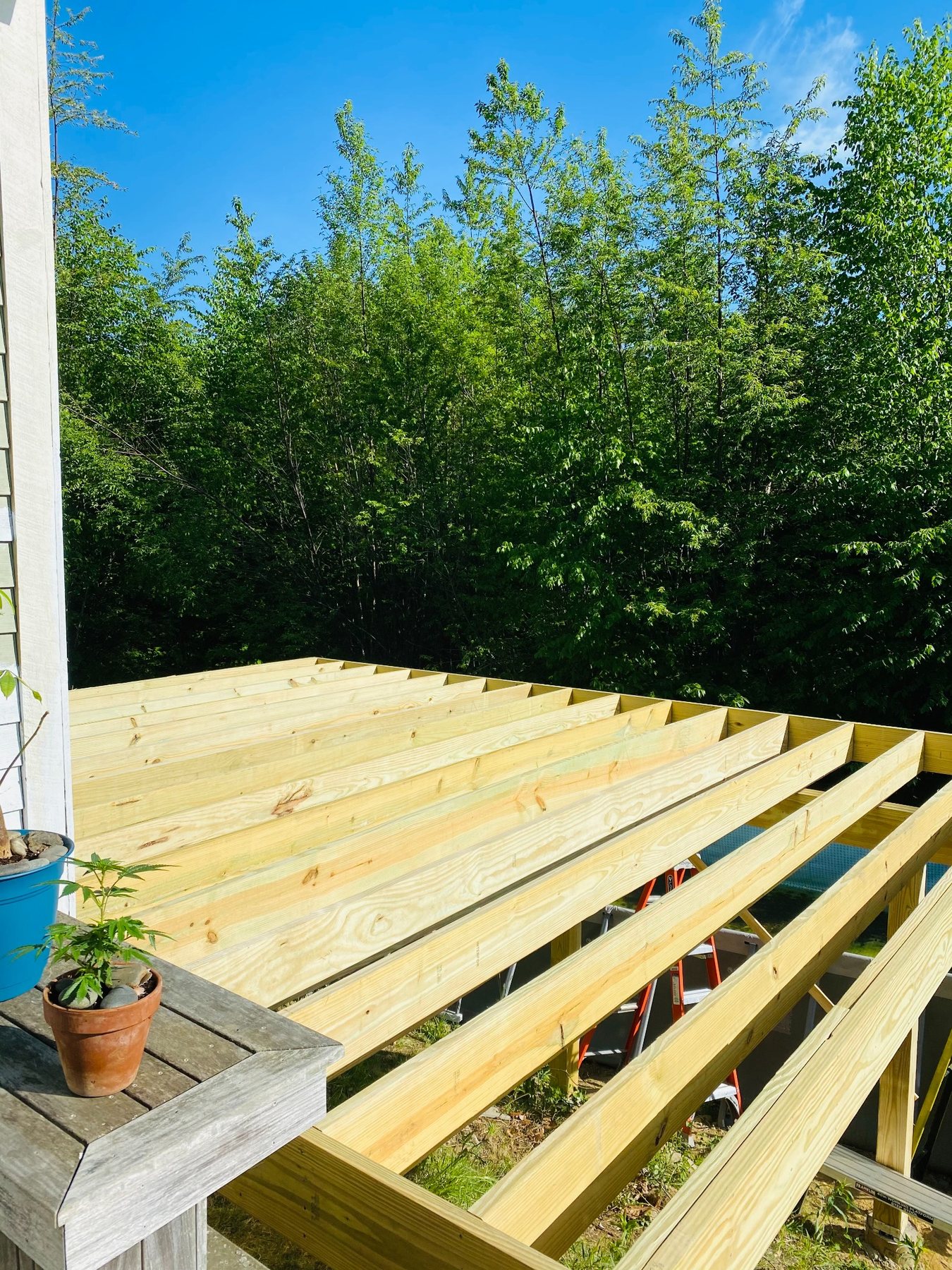 Deck framing in progress